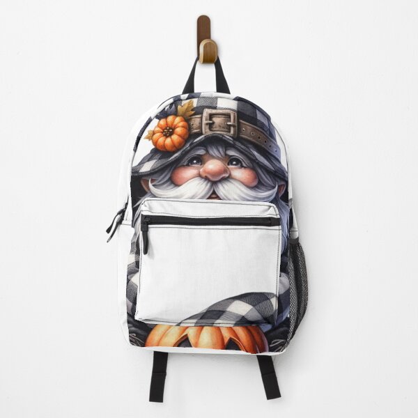 Item preview, Black and White Plaid Gnome with Pumpkin – Halloween Art designed and sold by NotasCreativa.