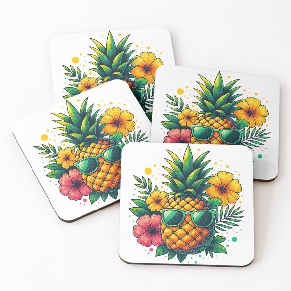 Item preview, Cool Pineapple with Sunglasses and Tropical Flowers designed and sold by ArtfulWeave.