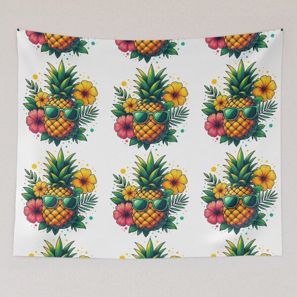 Item preview, Cool Pineapple with Sunglasses and Tropical Flowers designed and sold by ArtfulWeave.