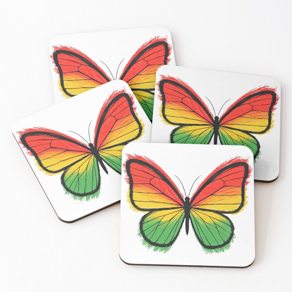 Item preview, Rasta Butterfly in Red Yellow Green Brush Style designed and sold by ArtfulWeave.