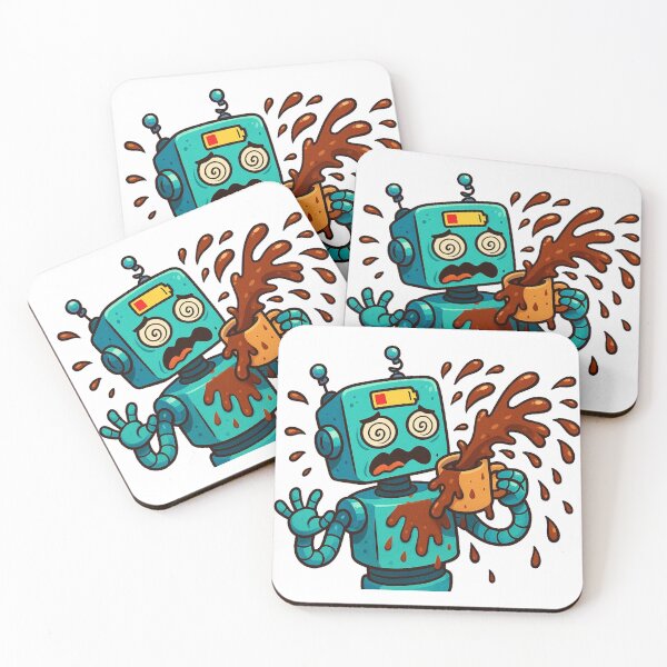 Item preview, Low Battery Robot Spilling Coffee designed and sold by ArtsyWishesShop.