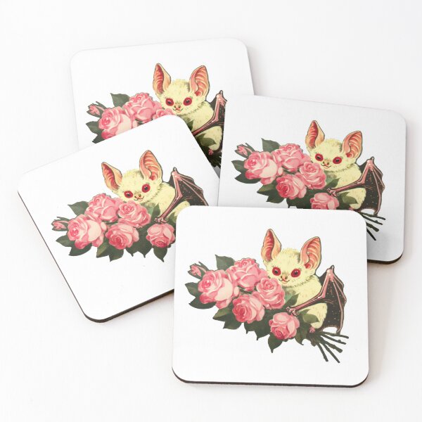 Item preview, Vintage albino bat with pink roses designed and sold by MendaciousMina.