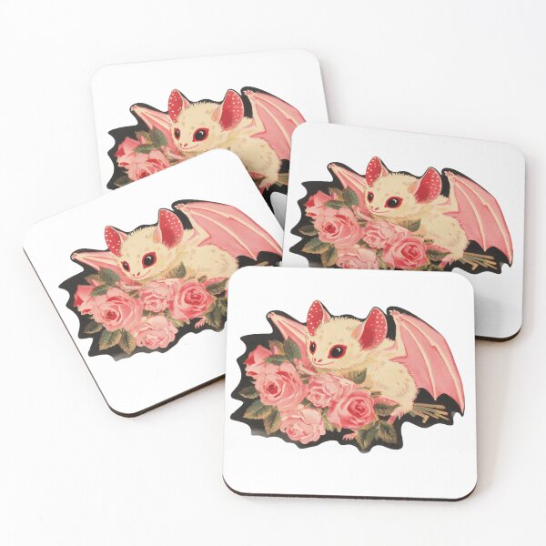 Item preview, Vintage albino bat with pink roses designed and sold by MendaciousMina.