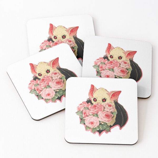 Item preview, Vintage albino bat with pink roses designed and sold by MendaciousMina.
