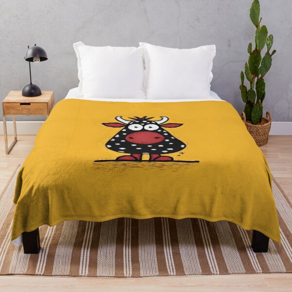 Item preview, Polka-Dot Cow Owning the Spotlight With Big Eyes and Playful Attitude Against Bright Yellow designed and sold by OlfactoART Studio.
