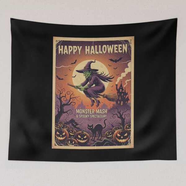 Item preview, Happy Halloween Witch Monster Mash Retro Poster designed and sold by HoopeStylee.