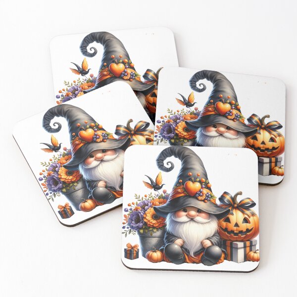 Item preview, Black Hat Gnome with Pumpkin and Festive Flowers – Halloween Art designed and sold by NotasCreativa.