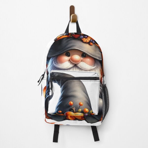 Item preview, Black Hat Gnome with Pumpkin and Festive Flowers – Halloween Art designed and sold by NotasCreativa.