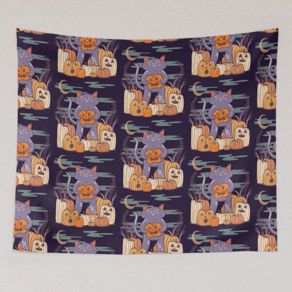 Item preview, Spooky Pumpkin Patch Halloween Cat 2 designed and sold by crestfallenmermaid.