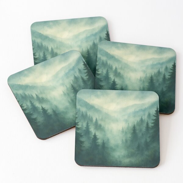 Item preview, Moss Green Rainy Forest with Misty Mountains and Soft Gray-Blue Fog designed and sold by scicilysimonee.