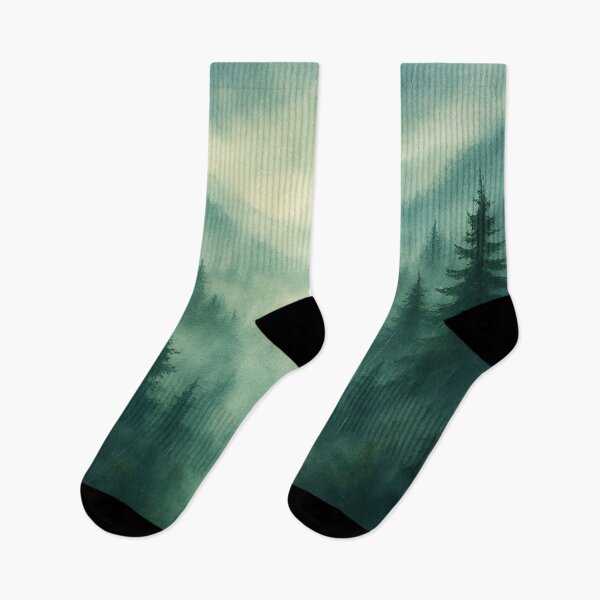 Item preview, Moss Green Rainy Forest with Misty Mountains and Soft Gray-Blue Fog designed and sold by scicilysimonee.