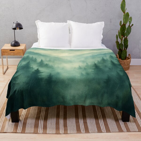 Item preview, Moss Green Rainy Forest with Misty Mountains and Soft Gray-Blue Fog designed and sold by scicilysimonee.