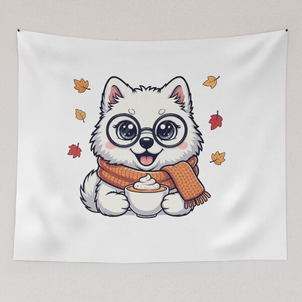 Item preview, Cute Samoyed Dog with Pumpkin Spice Latte – Cozy Fall Coffee Pup designed and sold by The Real Life Symphony.