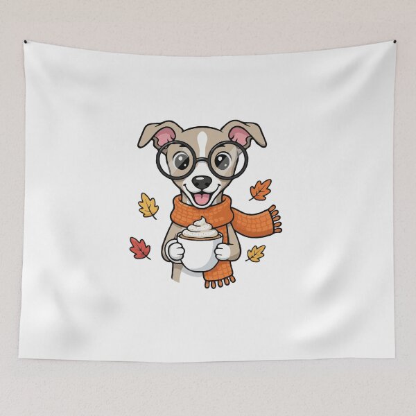 Item preview, Cute Whippet Dog with Pumpkin Spice Latte – Cozy Fall Coffee Pup designed and sold by The Real Life Symphony.