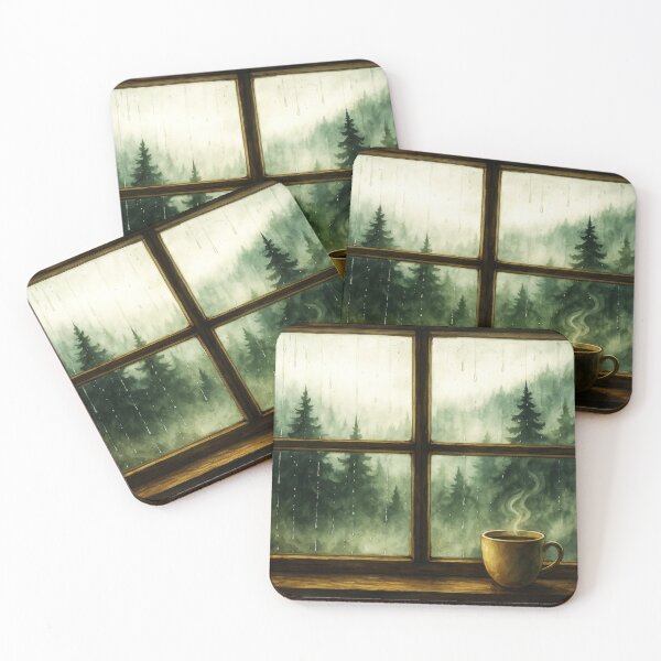 Item preview, Foggy Forest Window with Coffee and Rain – Cozy Autumn Morning designed and sold by scicilysimonee.