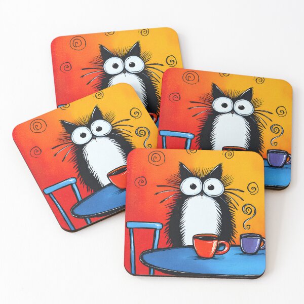 Item preview, Double Shot Drama- Wide-Eyed Cat Navigates a Two-Cup Morning Crisis designed and sold by OlfactoART Studio.