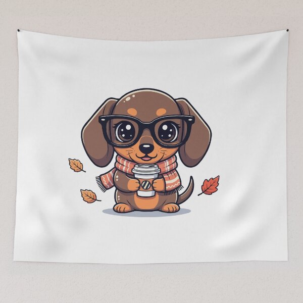 Item preview, Cute Dachshund Dog with Pumpkin Spice Latte – Cozy Fall Coffee Pup designed and sold by The Real Life Symphony.