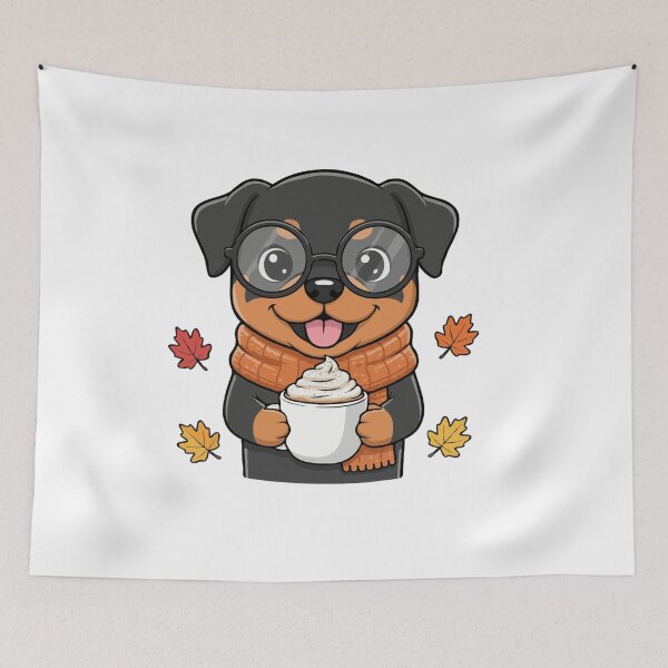 Item preview, Cute Rottweiler Dog with Pumpkin Spice Latte – Cozy Fall Coffee Pup designed and sold by The Real Life Symphony.