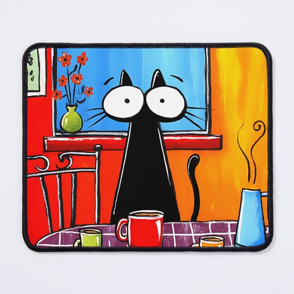 Item preview, Black Cat Hosting Coffee Hour With Bright Mugs and a Sunshine View Like a Total Morning Diva designed and sold by OlfactoART Studio.