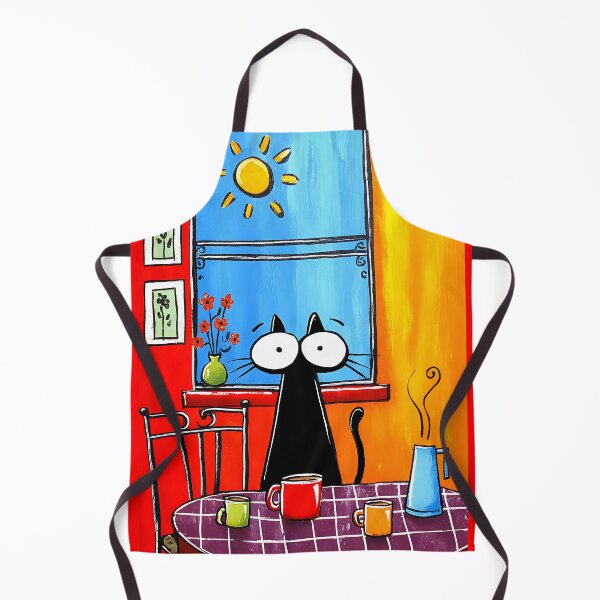 Item preview, Black Cat Hosting Coffee Hour With Bright Mugs and a Sunshine View Like a Total Morning Diva designed and sold by OlfactoART Studio.
