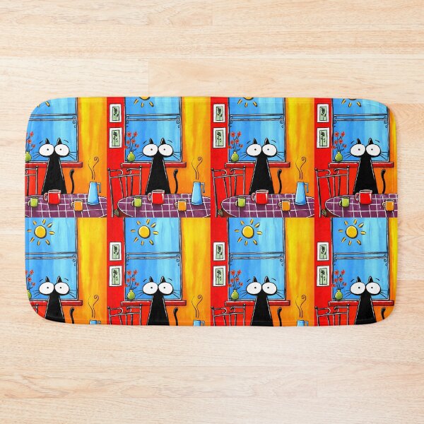 Item preview, Black Cat Hosting Coffee Hour With Bright Mugs and a Sunshine View Like a Total Morning Diva designed and sold by OlfactoART Studio.
