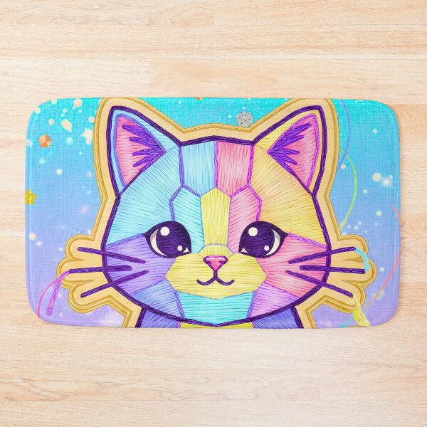Item preview, Geometric Kitten Chibi Embroidery Straight Lines Modern Kawaii designed and sold by JOSTH.