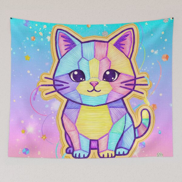 Item preview, Geometric Kitten Chibi Embroidery Straight Lines Modern Kawaii designed and sold by JOSTH.