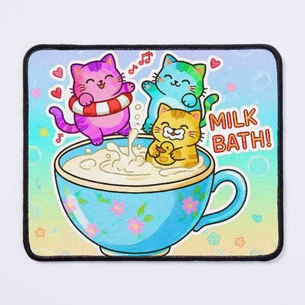 Item preview, Three Chibi Kittens Embroidery Bath Milk Teacup Kawaii designed and sold by JOSTH.