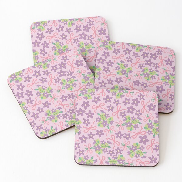 Item preview, cute violet flowers and bows pattern designed and sold by winterpumpkin.