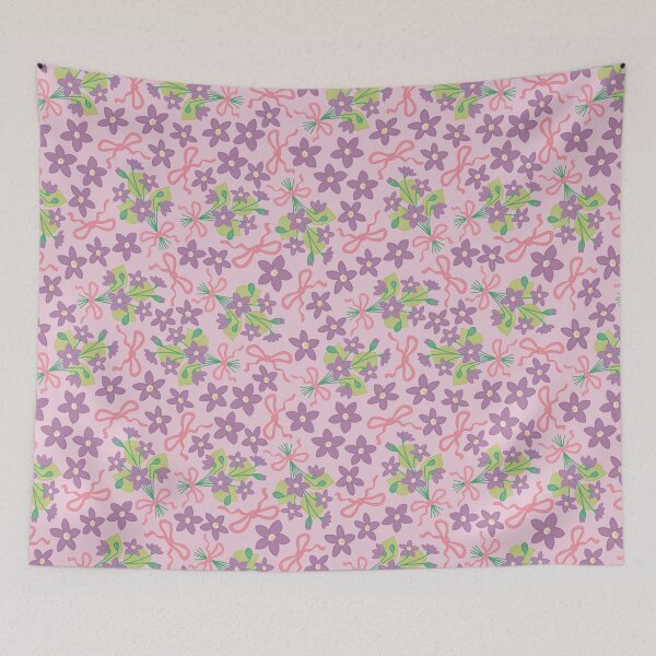 Item preview, cute violet flowers and bows pattern designed and sold by winterpumpkin.