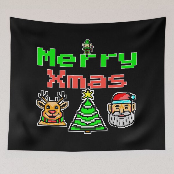Item preview, Merry Xmas Pixel Art Design with Santa Tree and Reindeer designed and sold by IceBathDESIGNS.