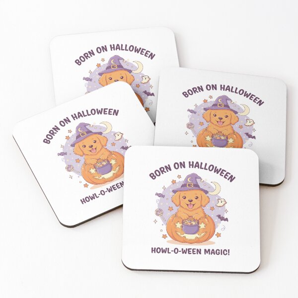 Item preview, Born on Halloween - Howl-o-ween Magic | Cute Golden Retriever Puppy Halloween Art designed and sold by The Real Life Symphony.