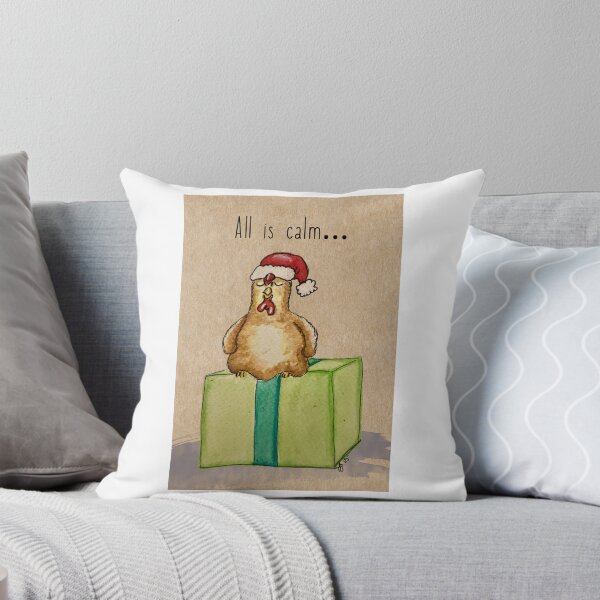 Item preview, All is calm original watercolor Christmas chicken  designed and sold by The Baroque Brush.