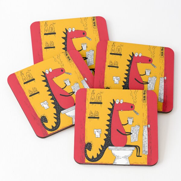 Item preview, Red Dino Mastering the Art of Toilet Time With Coffee, Cigar and Morning News Chaos designed and sold by OlfactoART Studio.