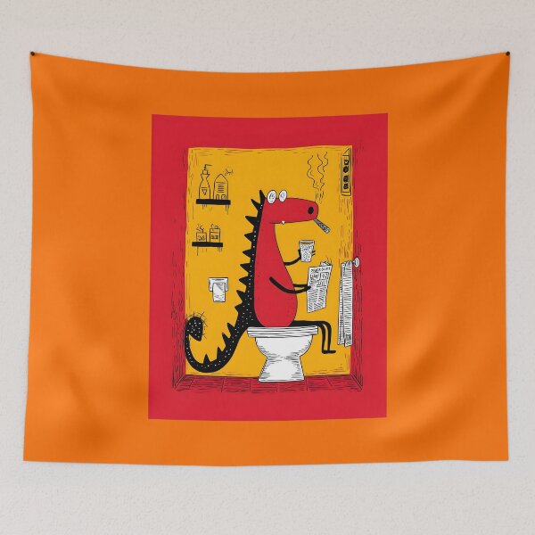 Item preview, Red Dino Mastering the Art of Toilet Time With Coffee, Cigar and Morning News Chaos designed and sold by OlfactoART Studio.