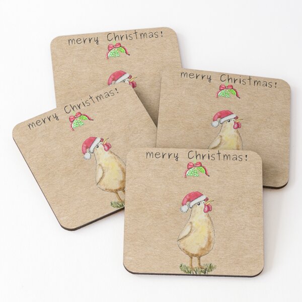 Item preview, Cluckin’ merry Christmas—watercolor Christmas chicken under mistletoe  designed and sold by The Baroque Brush.
