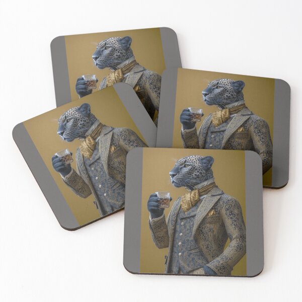 Item preview, Elegant Leopard Gentleman – Anthropomorphic Jaguar in Vintage Suit Drinking Whiskey designed and sold by Gino By Design.