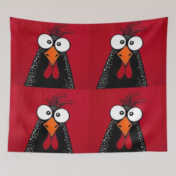 Item preview, Wide-Eyed Chicken Giving You the Side-Eye While Owning the Bold Red Background designed and sold by OlfactoART Studio.