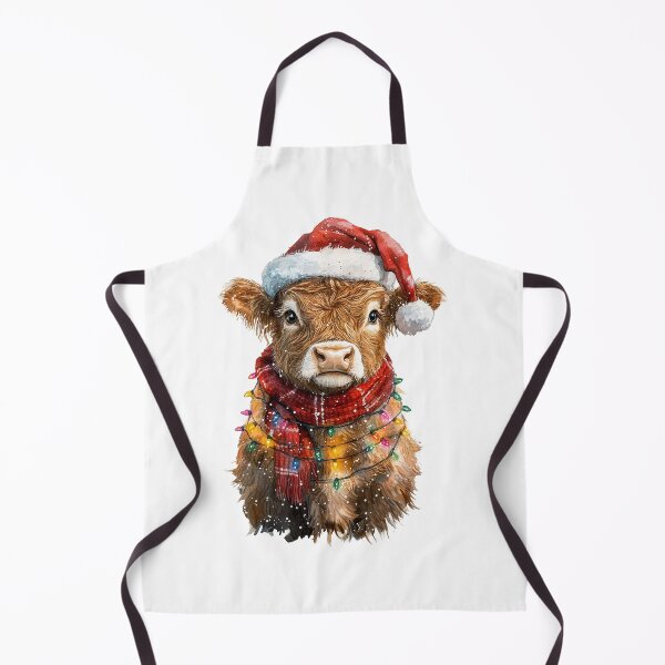 Item preview, Highland Cow Christmas Watercolour – Cute Cow in Santa Hat & Lights, Festive Farm Animal Art designed and sold by Gino By Design.