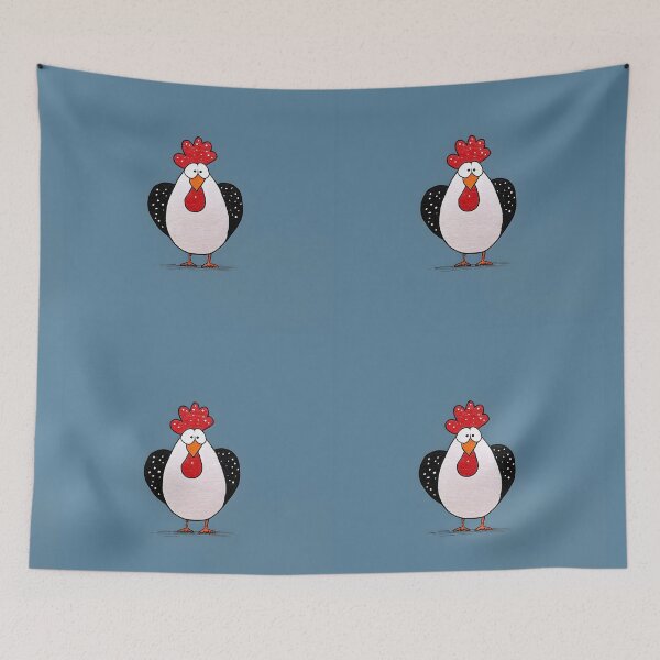 Item preview, Cheeky Chicken Strutting Its Stuff With Bright Red Comb and Black Wings Against Bold Blue designed and sold by OlfactoART Studio.