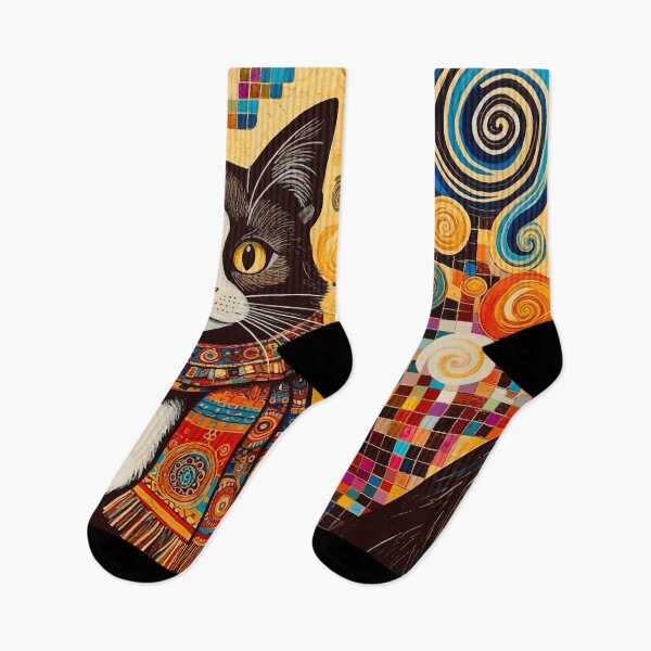 Item preview, Klimt Cat with Colorful Scarf designed and sold by Vicky Brago-Mitchell®.