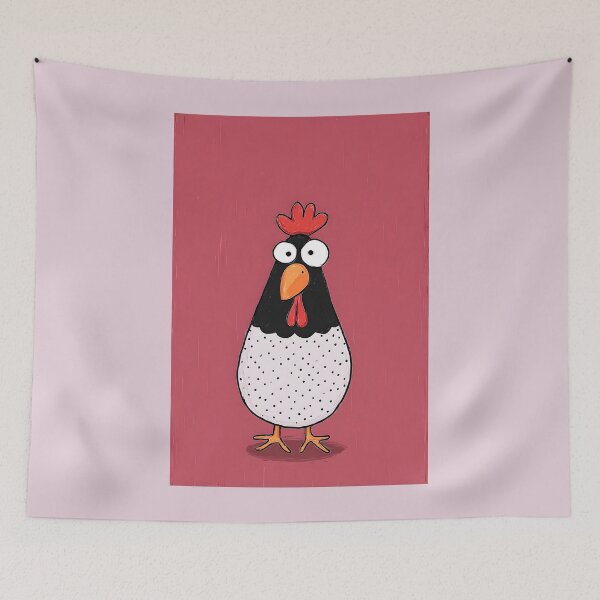 Item preview, Polka-Dot Chicken Making Faces and Stealing the Spotlight Against Bold Red Chaos designed and sold by OlfactoART Studio.