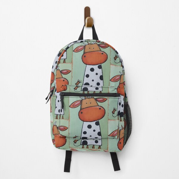 Item preview, Playful Moo Cow Flaunting Its Big Orange Muzzle and Black Spots Against Soft Green Backdrop designed and sold by OlfactoART Studio.