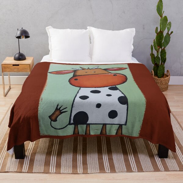 Item preview, Playful Moo Cow Flaunting Its Big Orange Muzzle and Black Spots Against Soft Green Backdrop designed and sold by OlfactoART Studio.