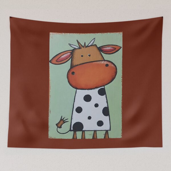 Item preview, Playful Moo Cow Flaunting Its Big Orange Muzzle and Black Spots Against Soft Green Backdrop designed and sold by OlfactoART Studio.