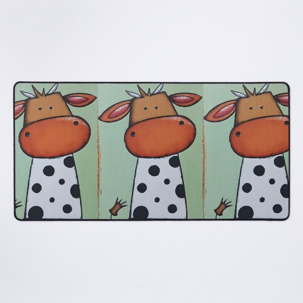 Item preview, Playful Moo Cow Flaunting Its Big Orange Muzzle and Black Spots Against Soft Green Backdrop designed and sold by OlfactoART Studio.