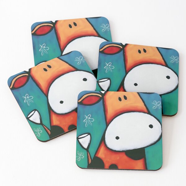 Item preview, Cheerful Cow Flashing Big Eyes and a Playful Grin Against a Vibrant Color Explosion designed and sold by OlfactoART Studio.