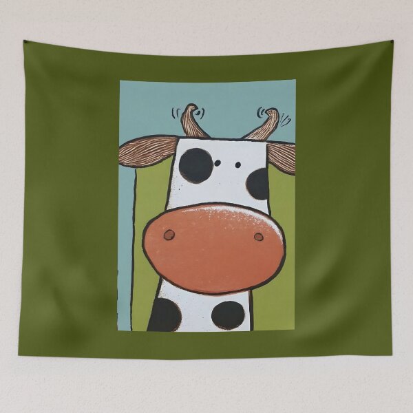 Item preview, Wide-Eyed Cow Rocking Big Nose and Whimsical Horns Amid a Colorful Barnyard Spectacle designed and sold by OlfactoART Studio.
