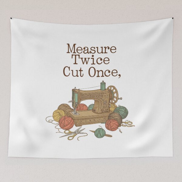 Item preview, Measure Twice Cut Once | Vintage Sewing Machine & Yarn Craft Quote designed and sold by Tucker-Art.