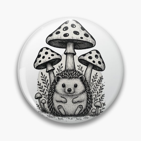 Item preview, Hedgehog Under Mushrooms — Botanical Mono Line Art designed and sold by BadaBingBear.